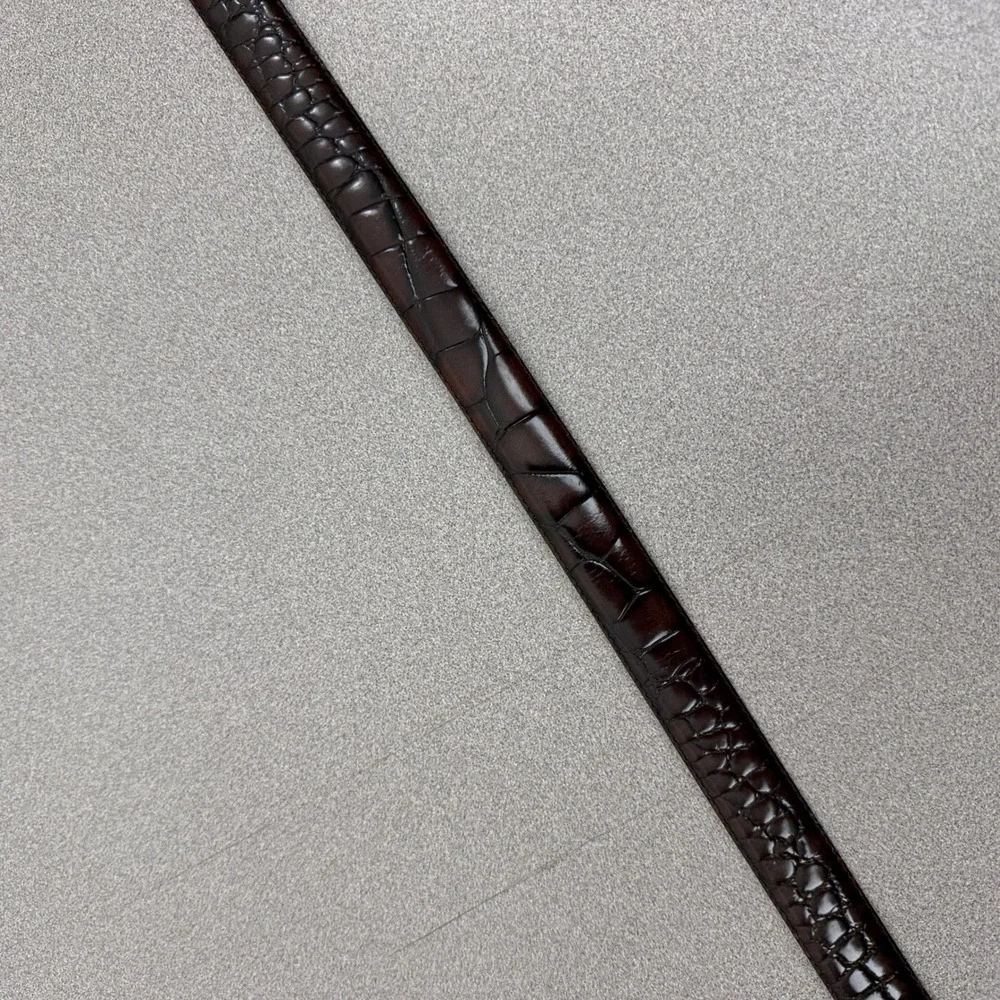 Fossil Belt Womens Medium Brown Croco Embossed Leather BT5096 Mixed Metal Buckle
